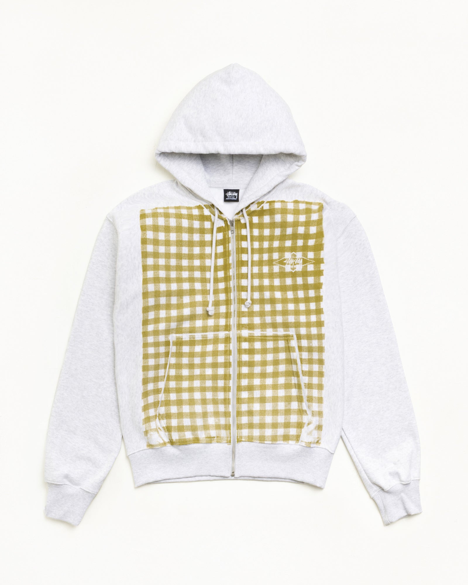 Stussy Zip Sweats Felpa Zip Gialla Gingham con Cappuccio