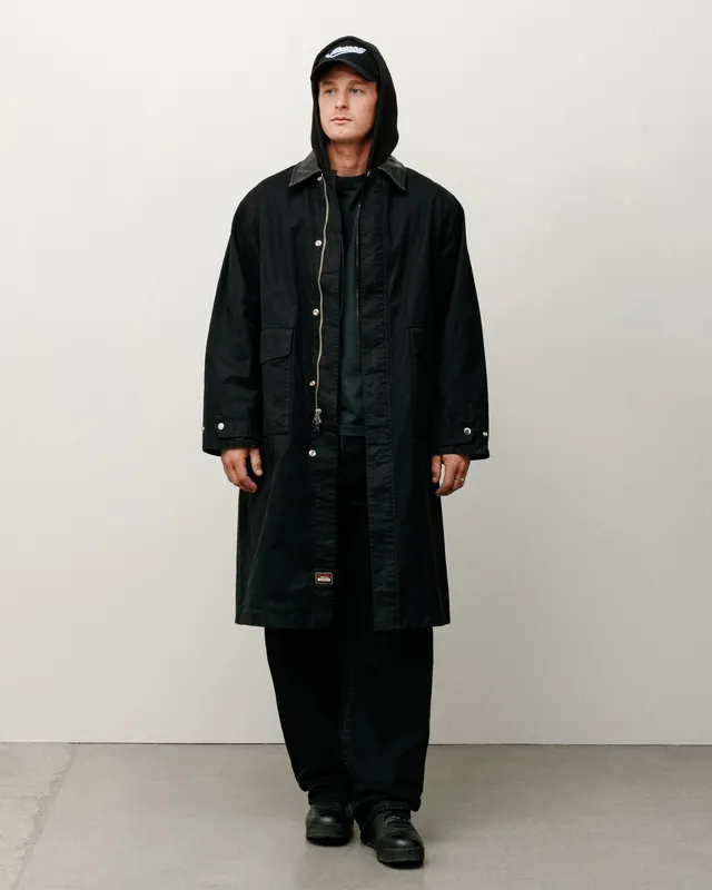 Stussy Duster Coat spolverino nero tela cotone YKK