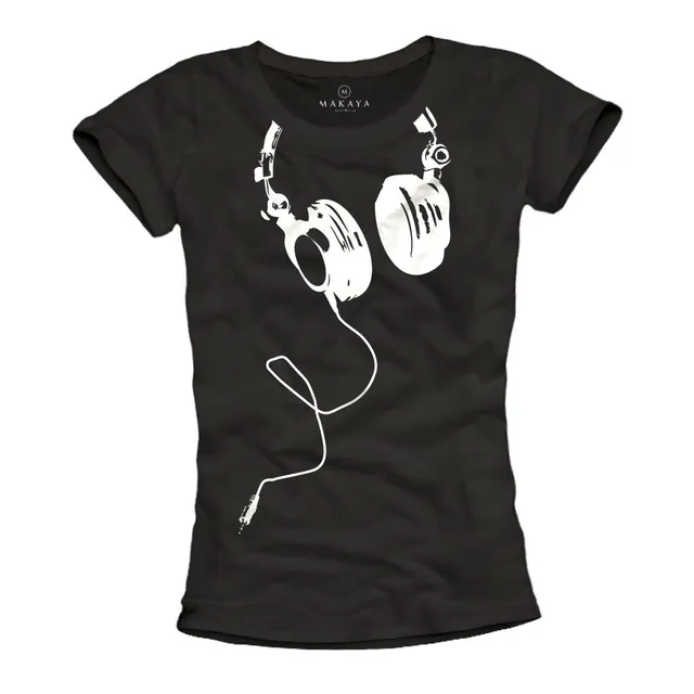 MAKAYA T-Shirt Donna Cuffie Maglietta cotone maniche corte