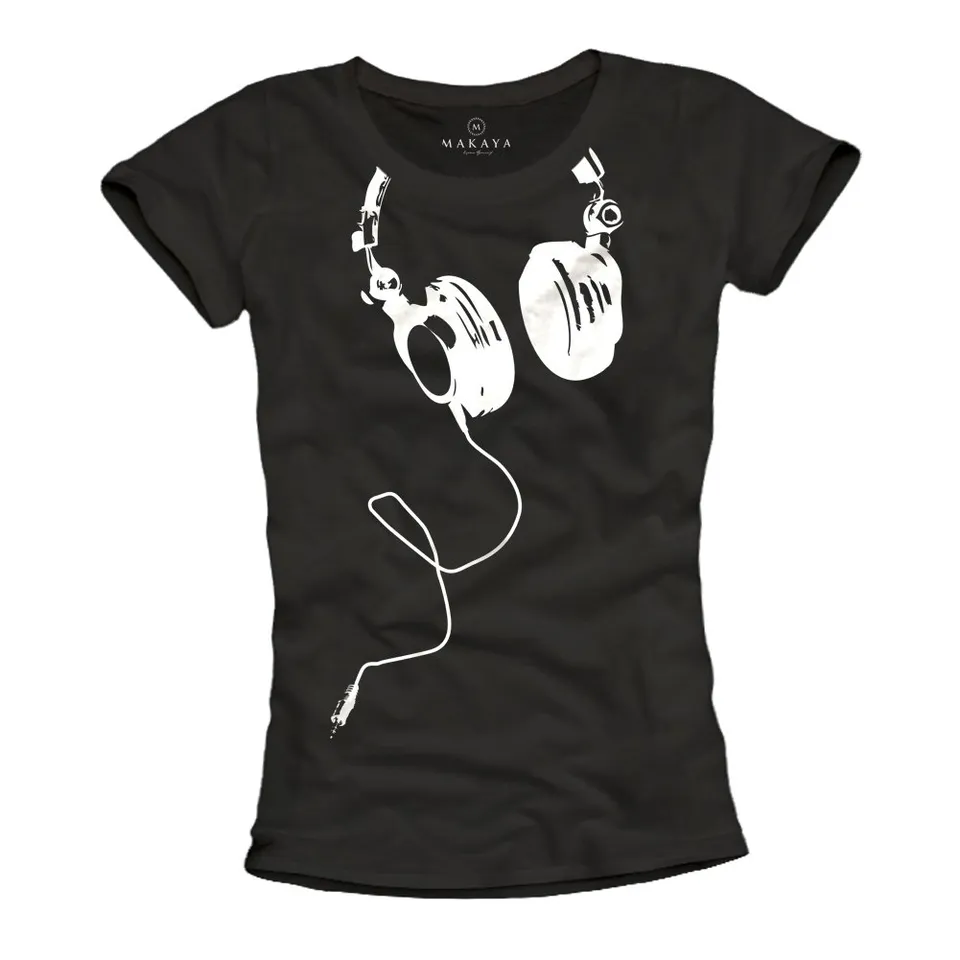 MAKAYA T-Shirt Donna Cuffie Maglietta cotone maniche corte