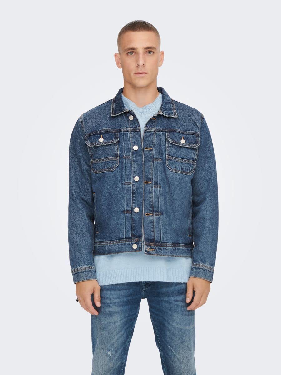 ONLY & SONS Giacca Uomo Denim Jeans Bottoni Blu