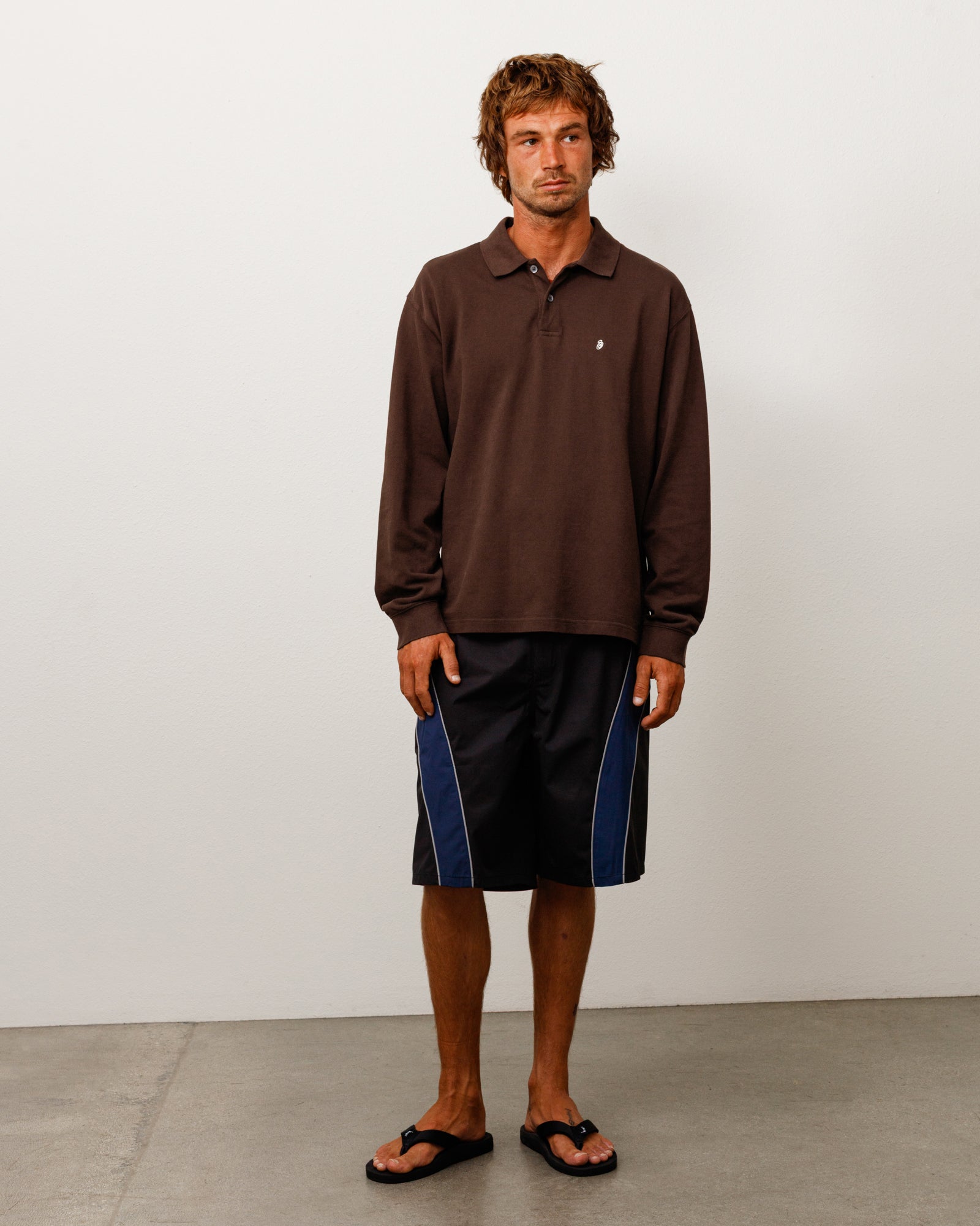 Stussy Classic Pique LS Polo manica lunga marrone cotone