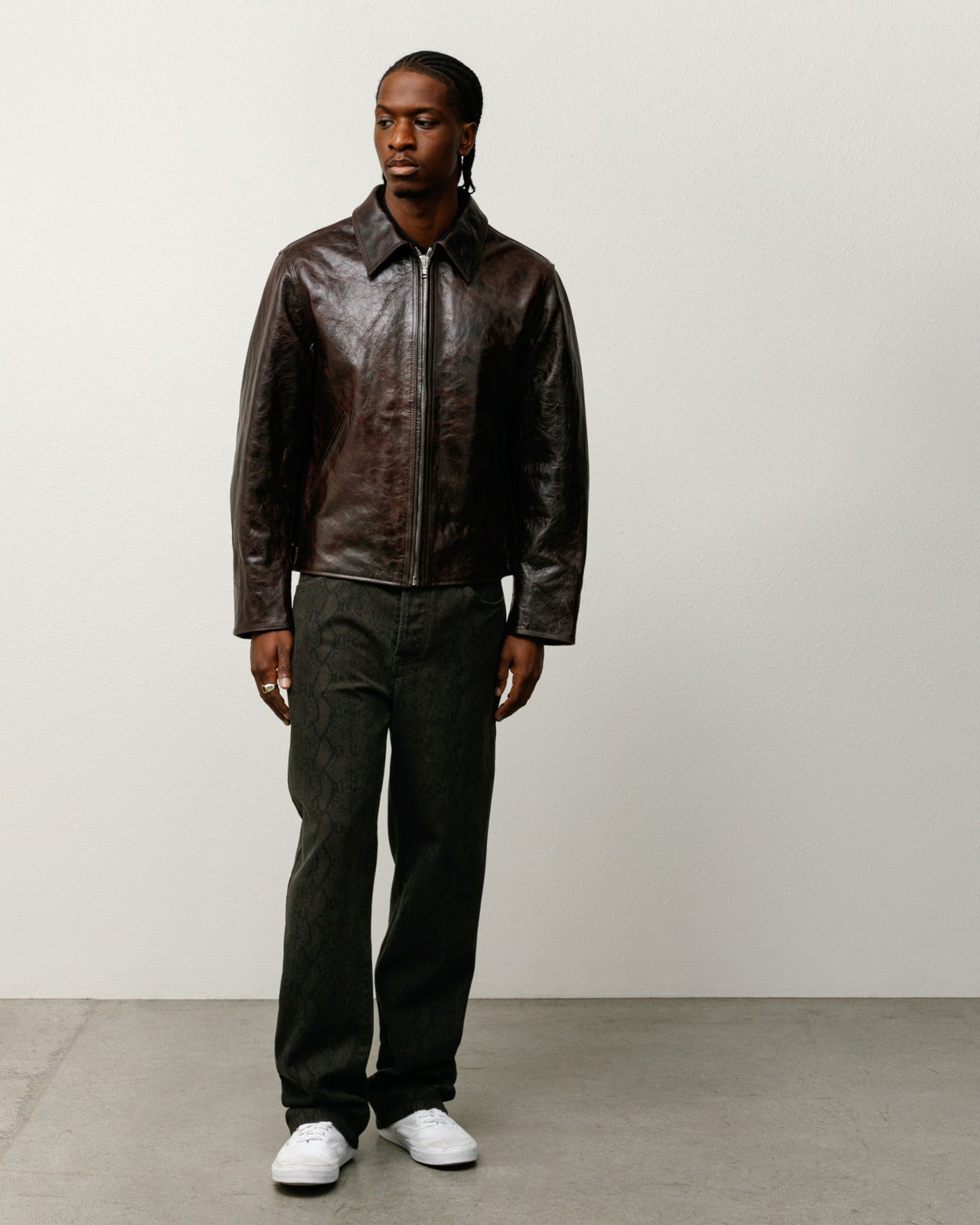 Stussy Garage Jacket Leather Giacca Pelle Marrone Boxy Fit