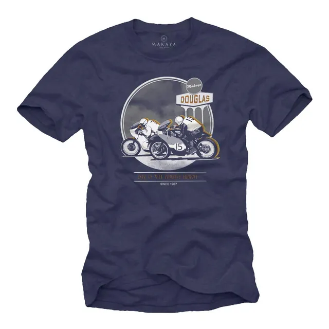 Makaya Cafe Racer T-Shirt Uomo Cotone Blu Taglia S
