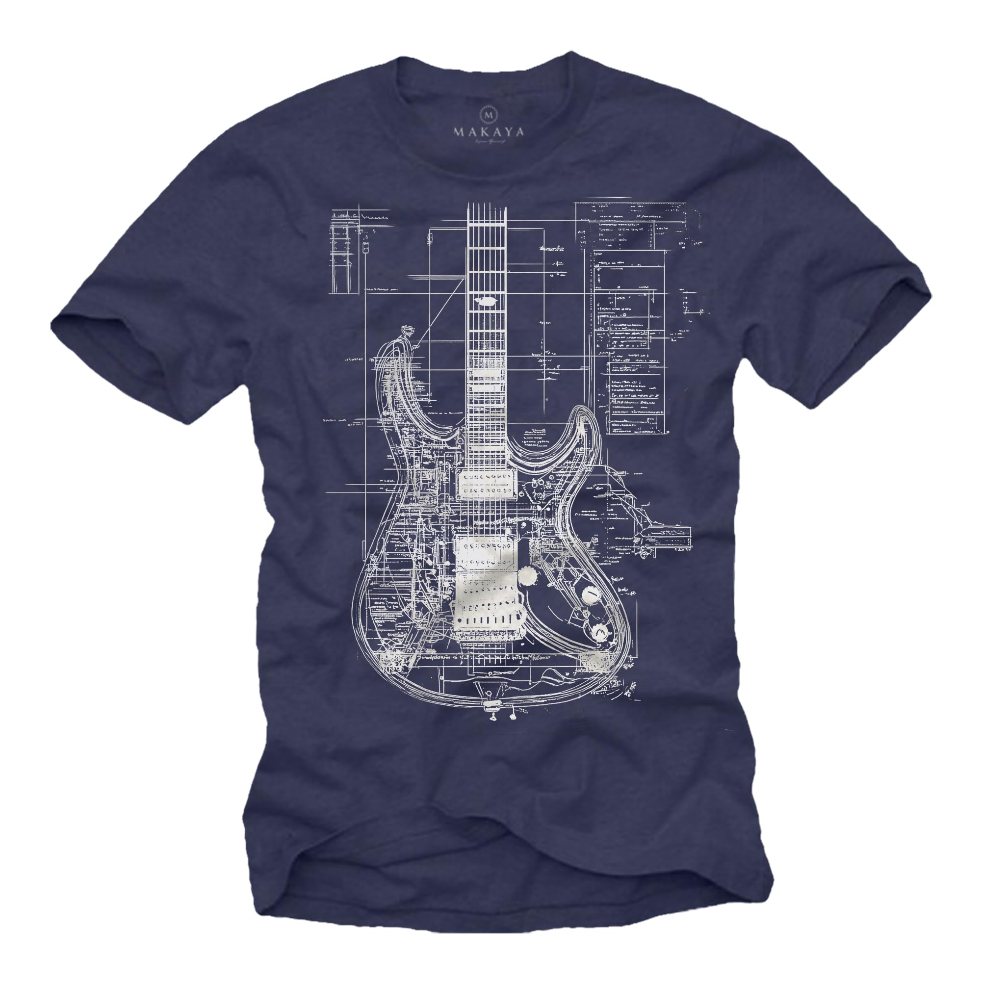 MAKAYA T-Shirt Uomo Chitarra Maglietta Nera XL 100% Cotone