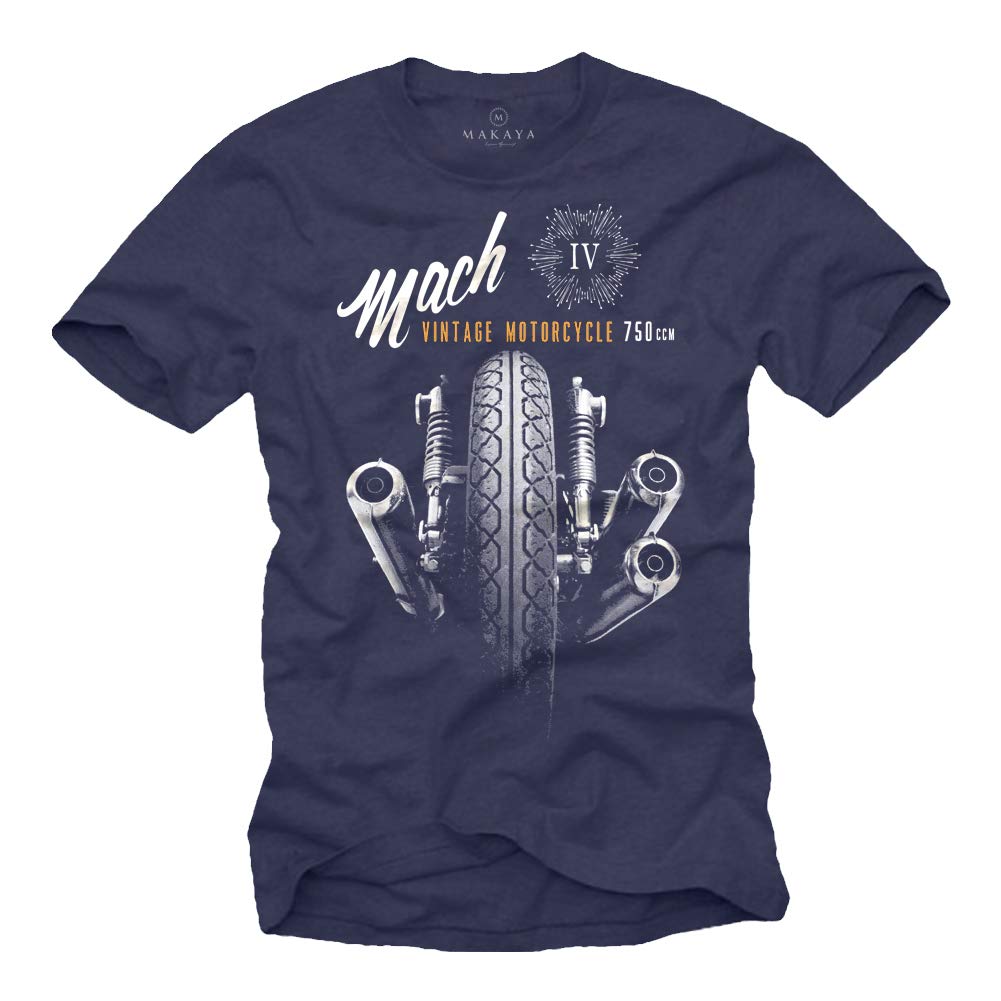 Makaya T-Shirt Uomo Moto Vintage Mach 4 Maglietta Cotone Nero