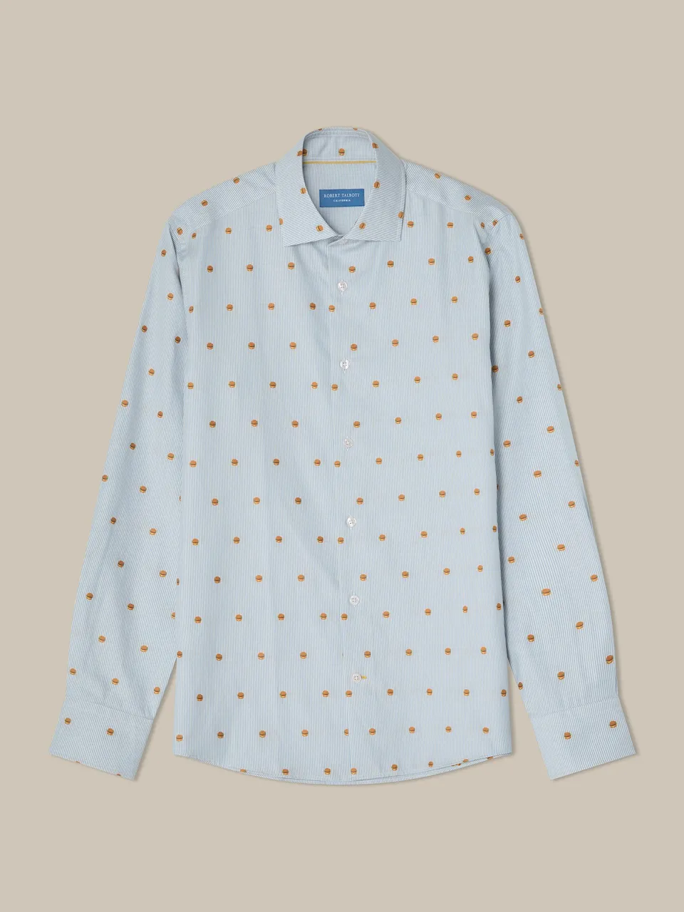 Robert Talbott Reynolds Burger camicia bianca fantasia