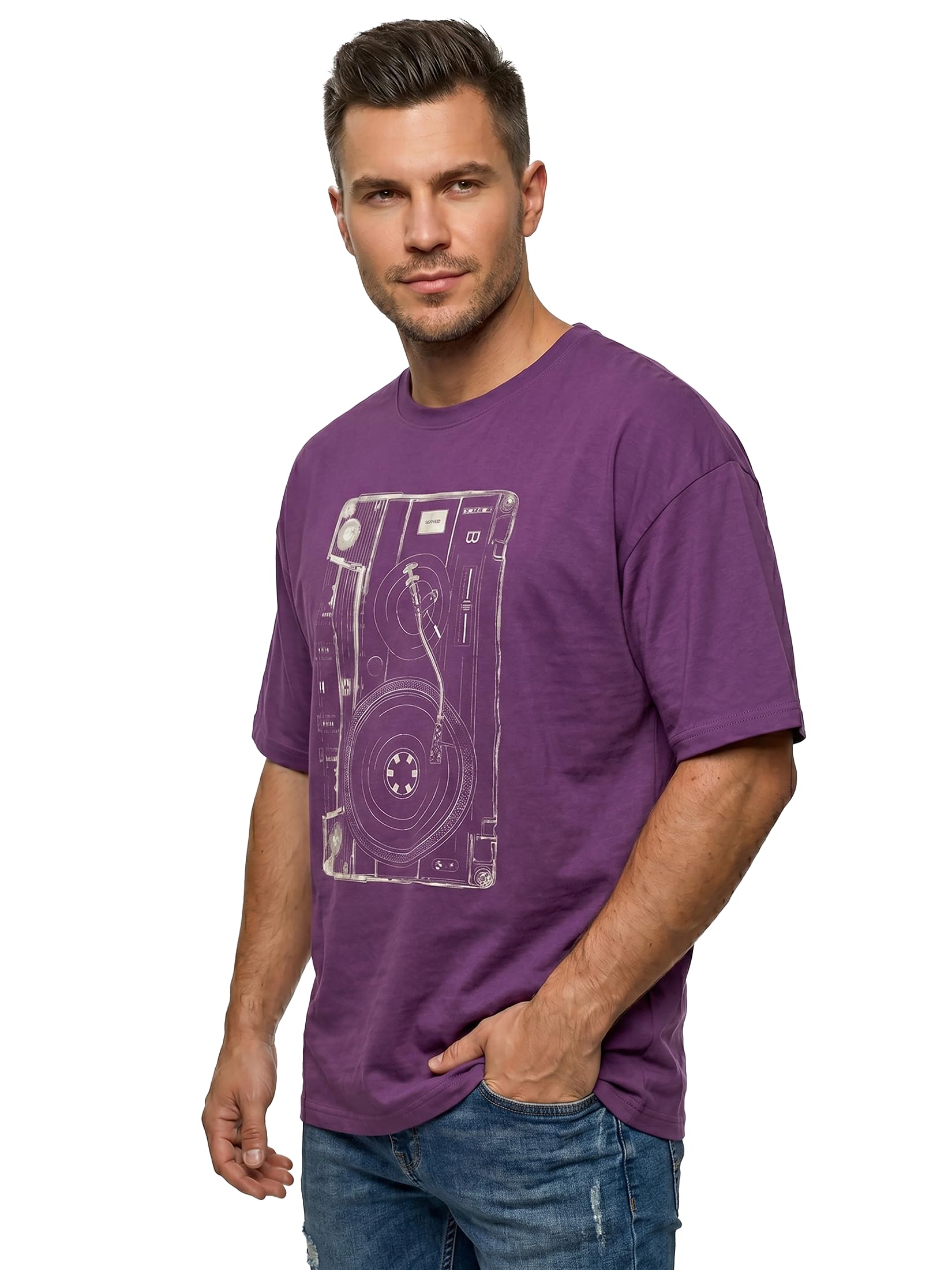 MAKAYA DJ Retro Tape T-Shirt Uomo 100% Cotone