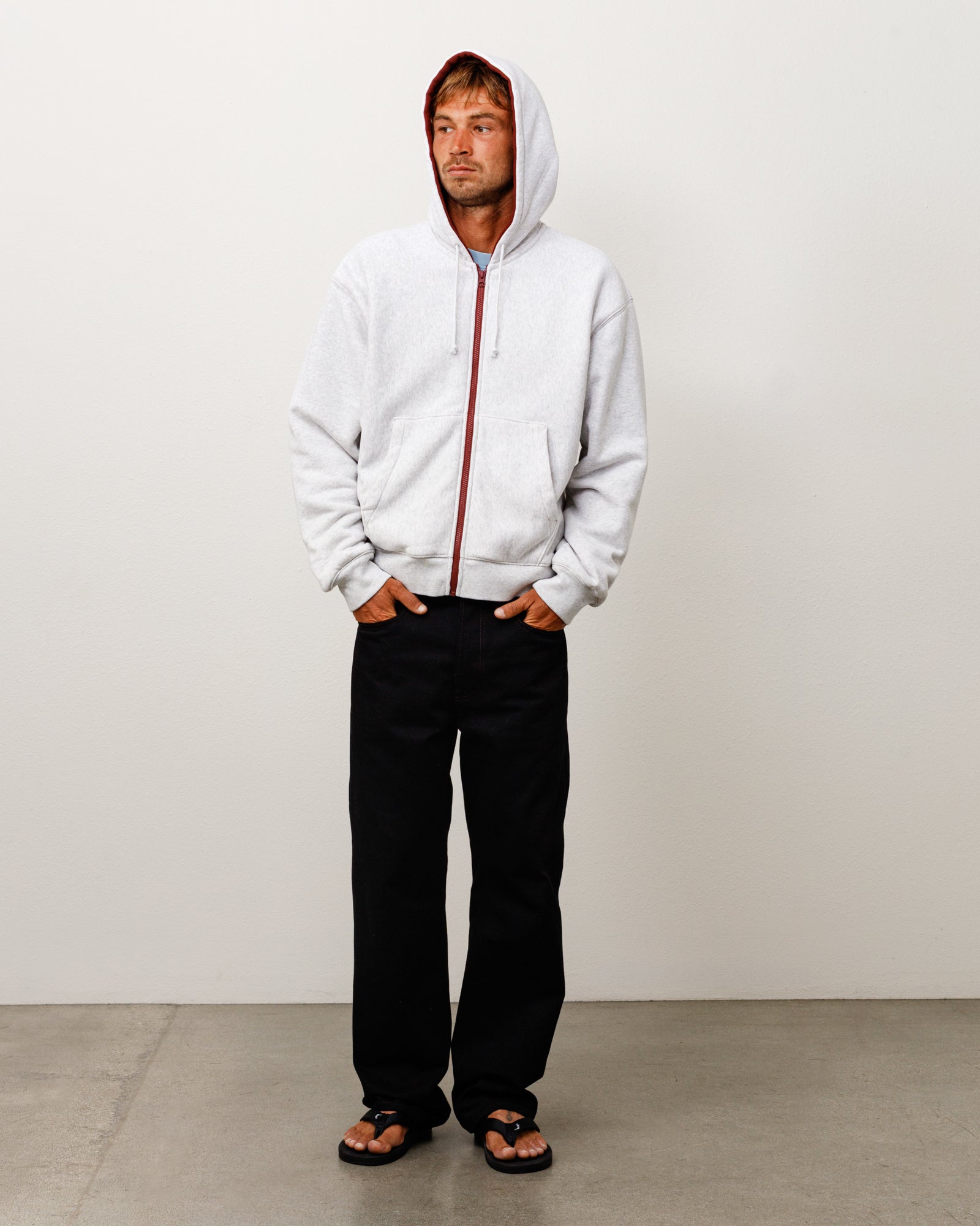 Stussy Double Faced Zip Hoodie felpa Ash Heather cotone