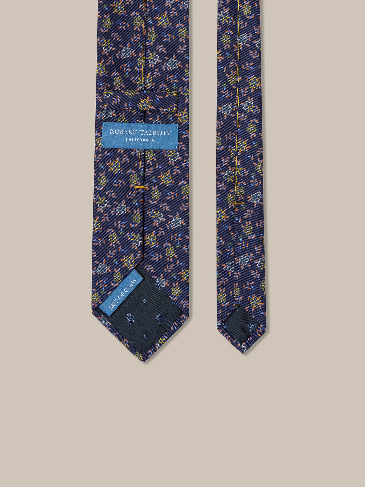 Robert Talbott Flowers Ribbed cravatta seta blu navy REG