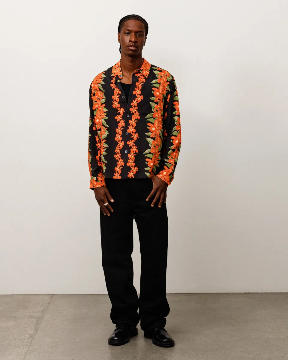 Stussy Hawaiian Floral camicia nera viscosa floreale