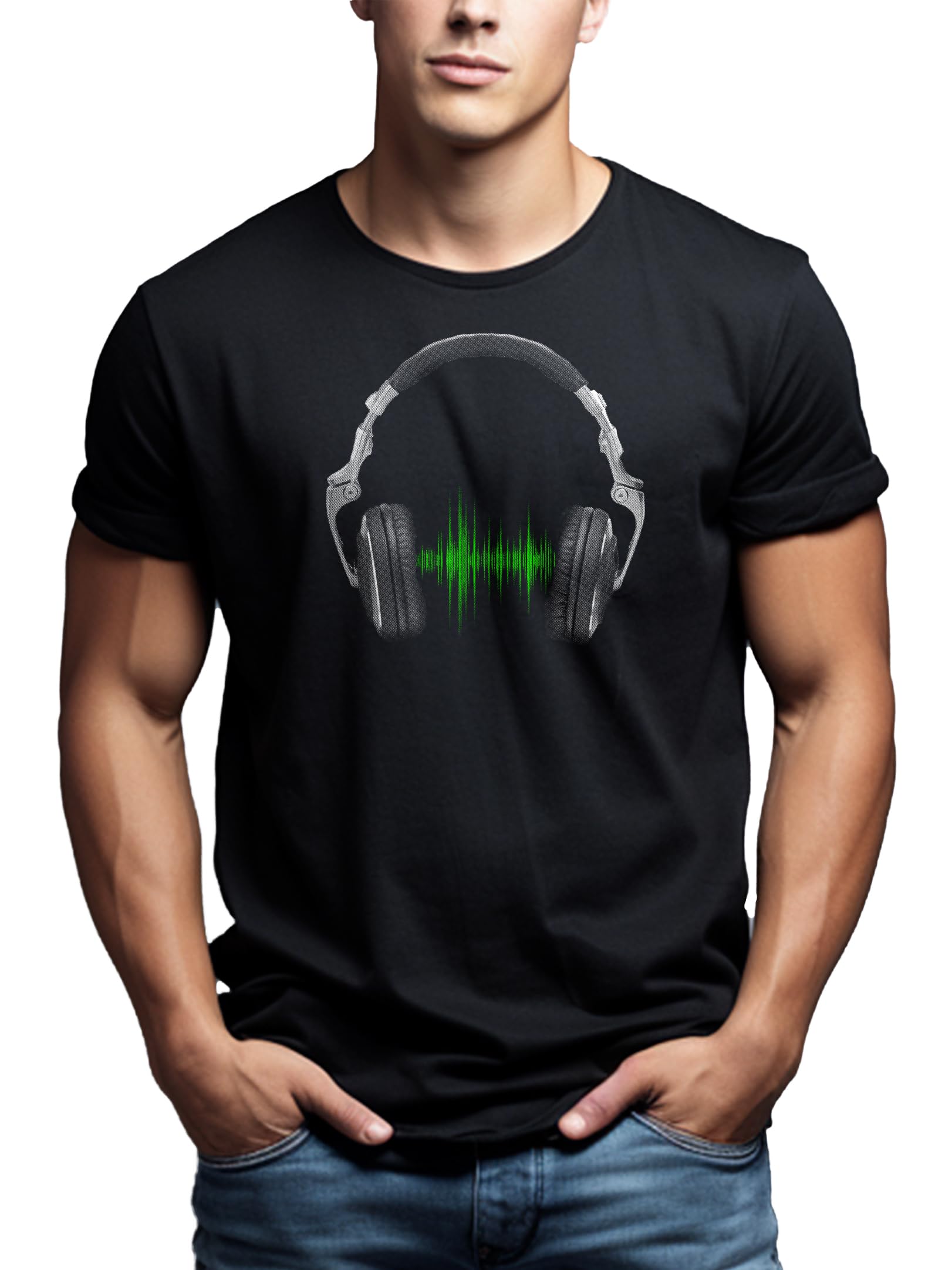 MAKAYA Cuffie T-Shirt Uomo Cotone Musica Elettronica L