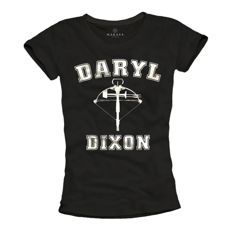 MAKAYA Daryl Dixon T-Shirt Donna Nera L Cotone
