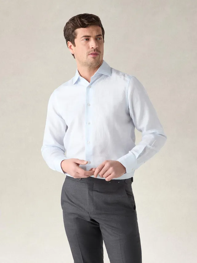 Robert Talbott Reynolds camicia lino cotone azzurra paisley