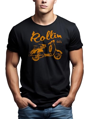 MAKAYA Rollin 60s Biker T-Shirt Uomo Cotone Nero