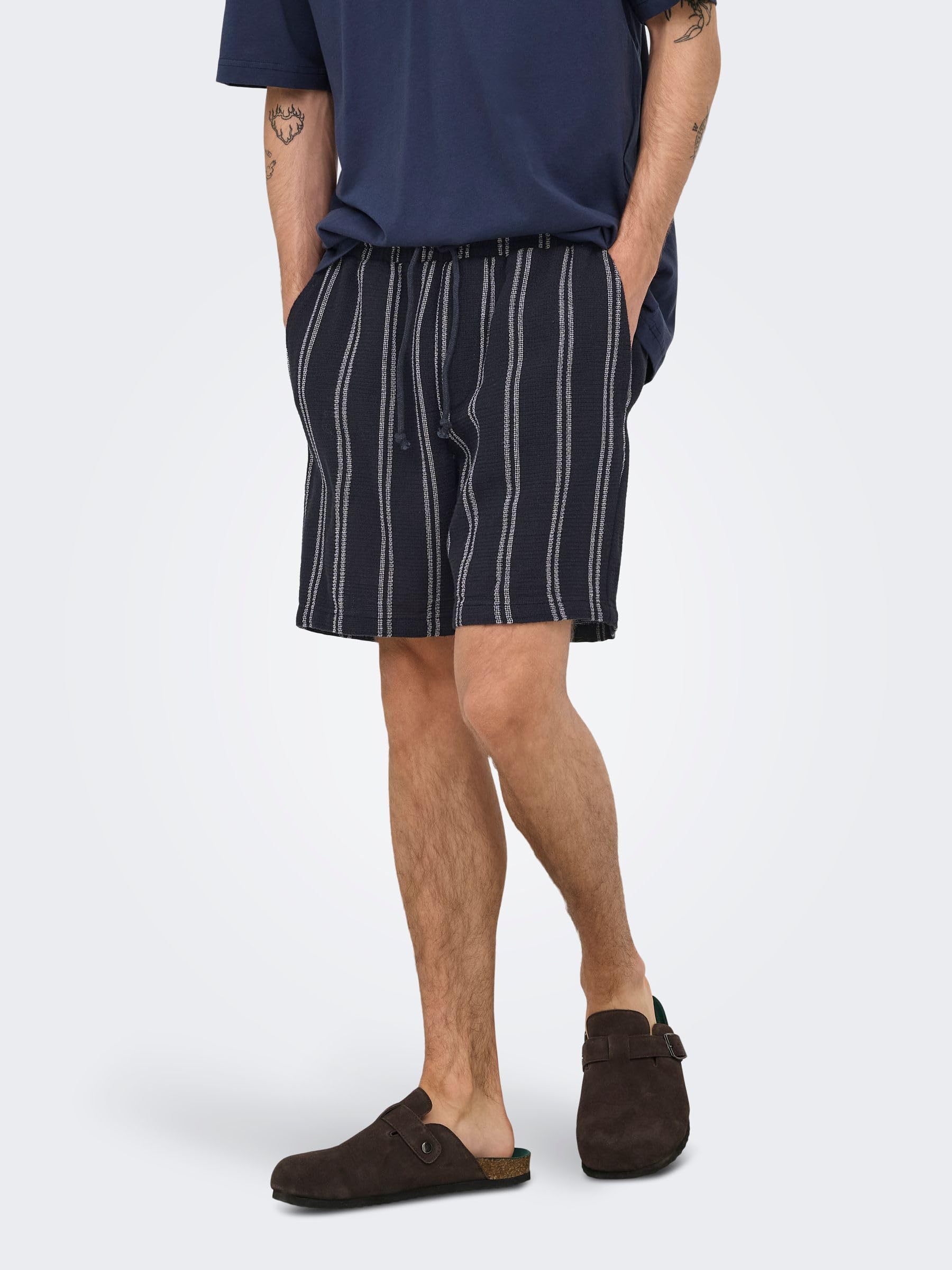 ONLY & SONS Onstrev Life Reg Struc Stripe Shorts Uomo a Righe