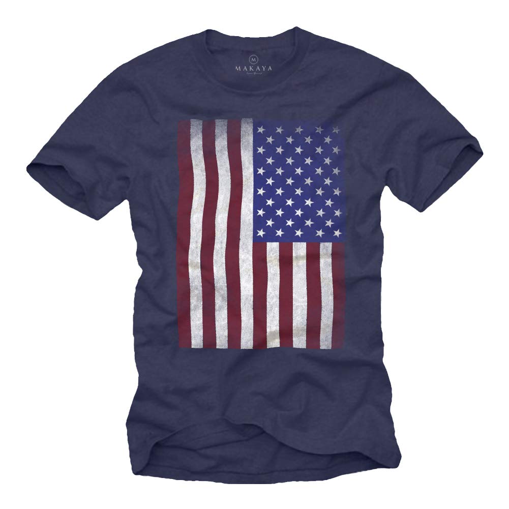 MAKAYA USA Vintage T-Shirt Uomo Bandiera Americana 100% Cotone