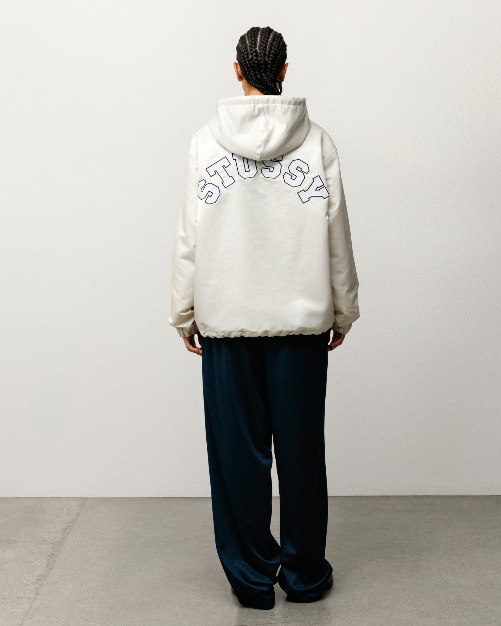 Stussy Hooded Coaches Jacket giacca bone nylon satinato