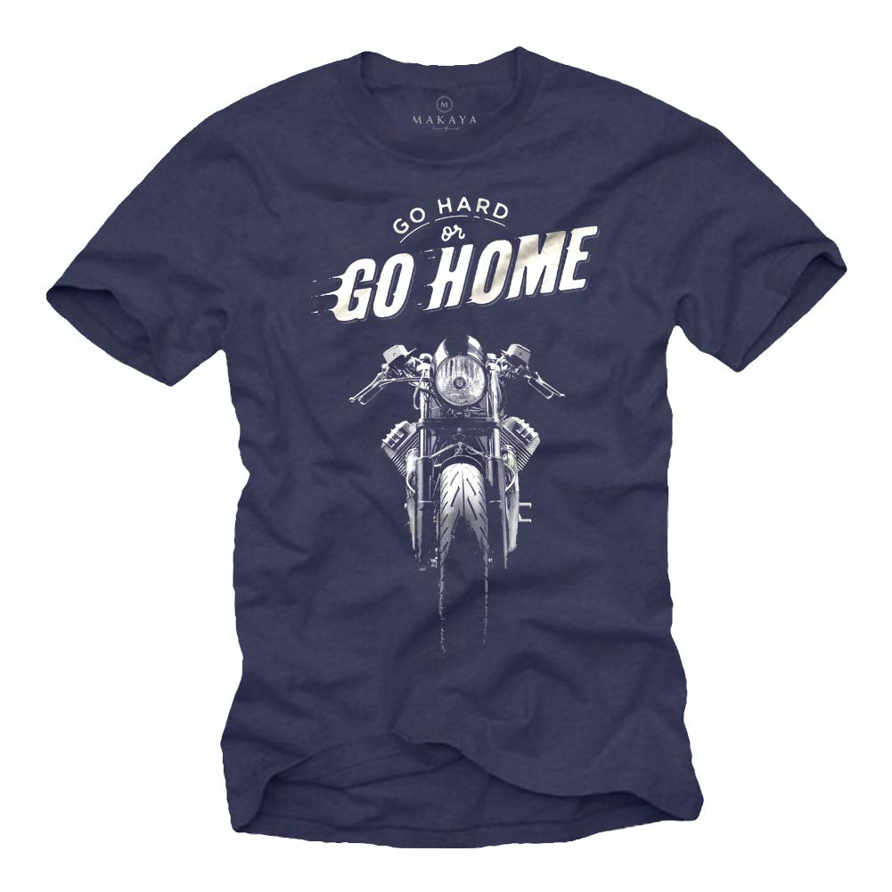 Makaya Moto T-Shirt Uomo biker vintage cotone blu
