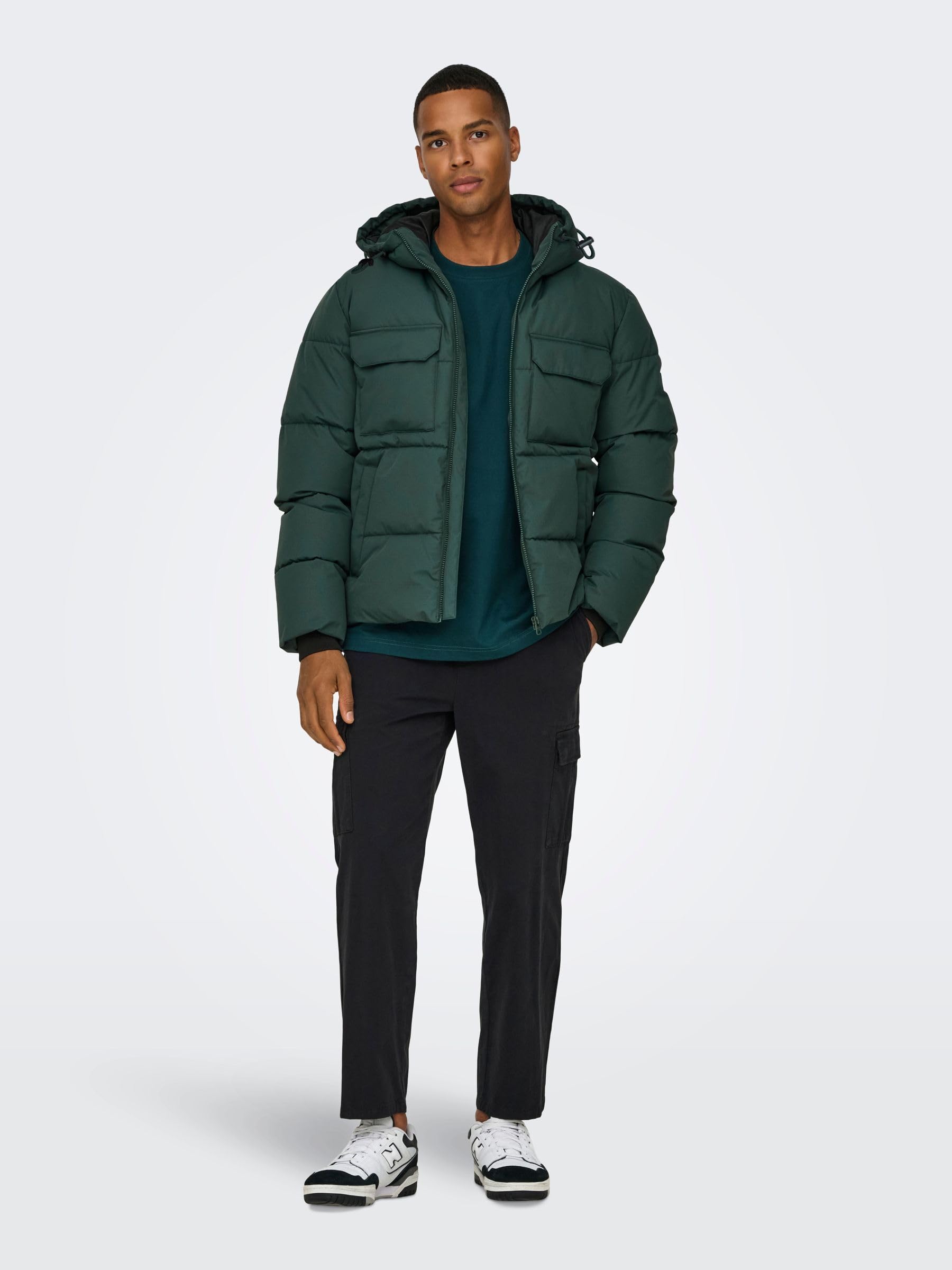Only & Sons Onselijah Giacca Uomo Nera Imbottita Cappuccio