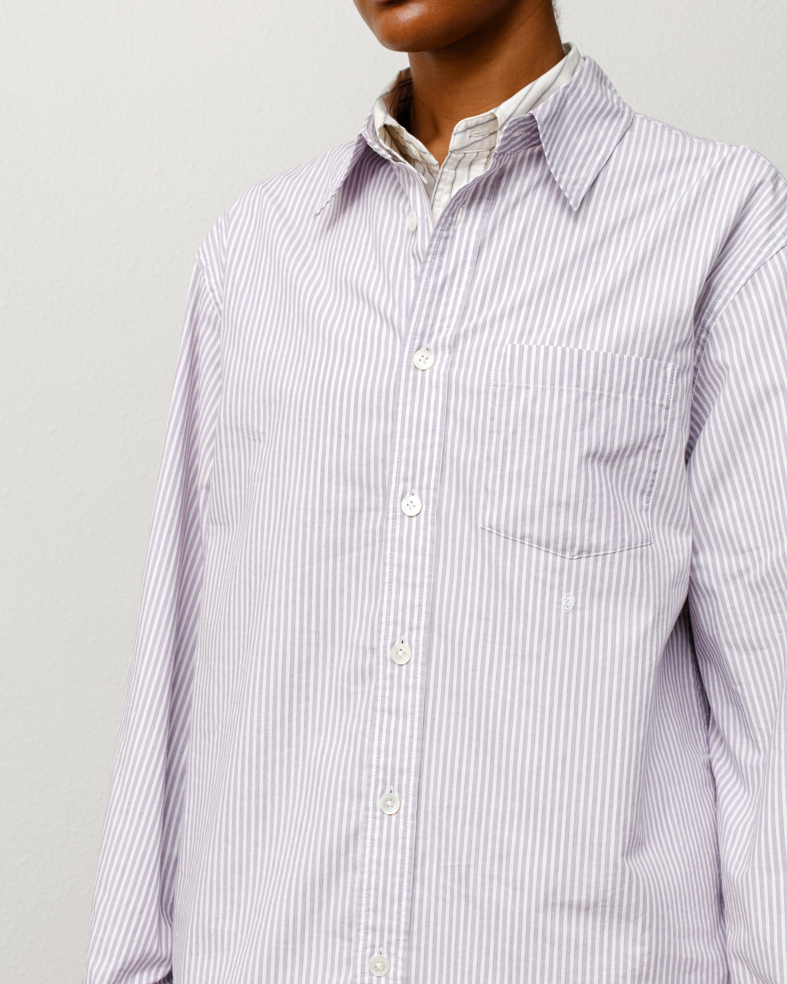 Stussy Standard Shirt camicia viola stripe cotone boxy fit