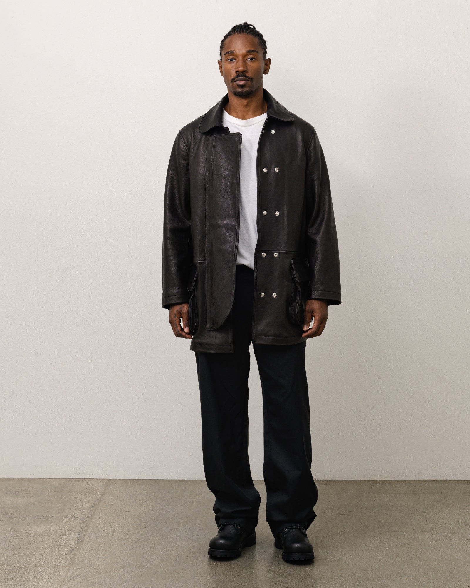 Stussy Outerwear Leather Fireman Jacket giacca pelle nera 100% pelle