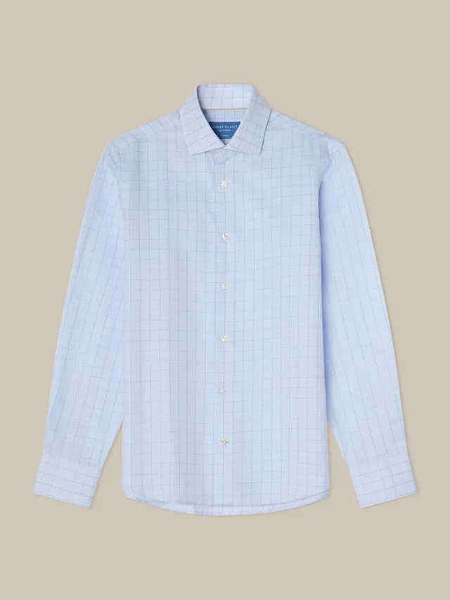 Robert Talbott Reynolds Windowpane camicia blu lino