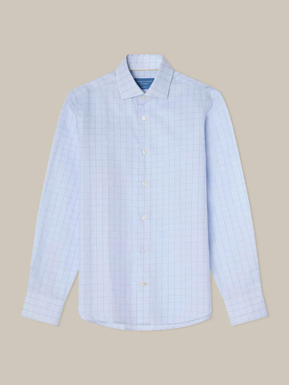 Robert Talbott Reynolds Windowpane camicia blu lino