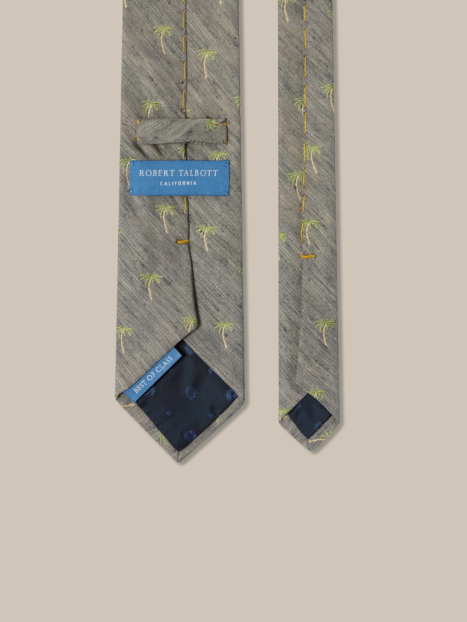 Robert Talbott Palm cravatta seta lino blu navy REG