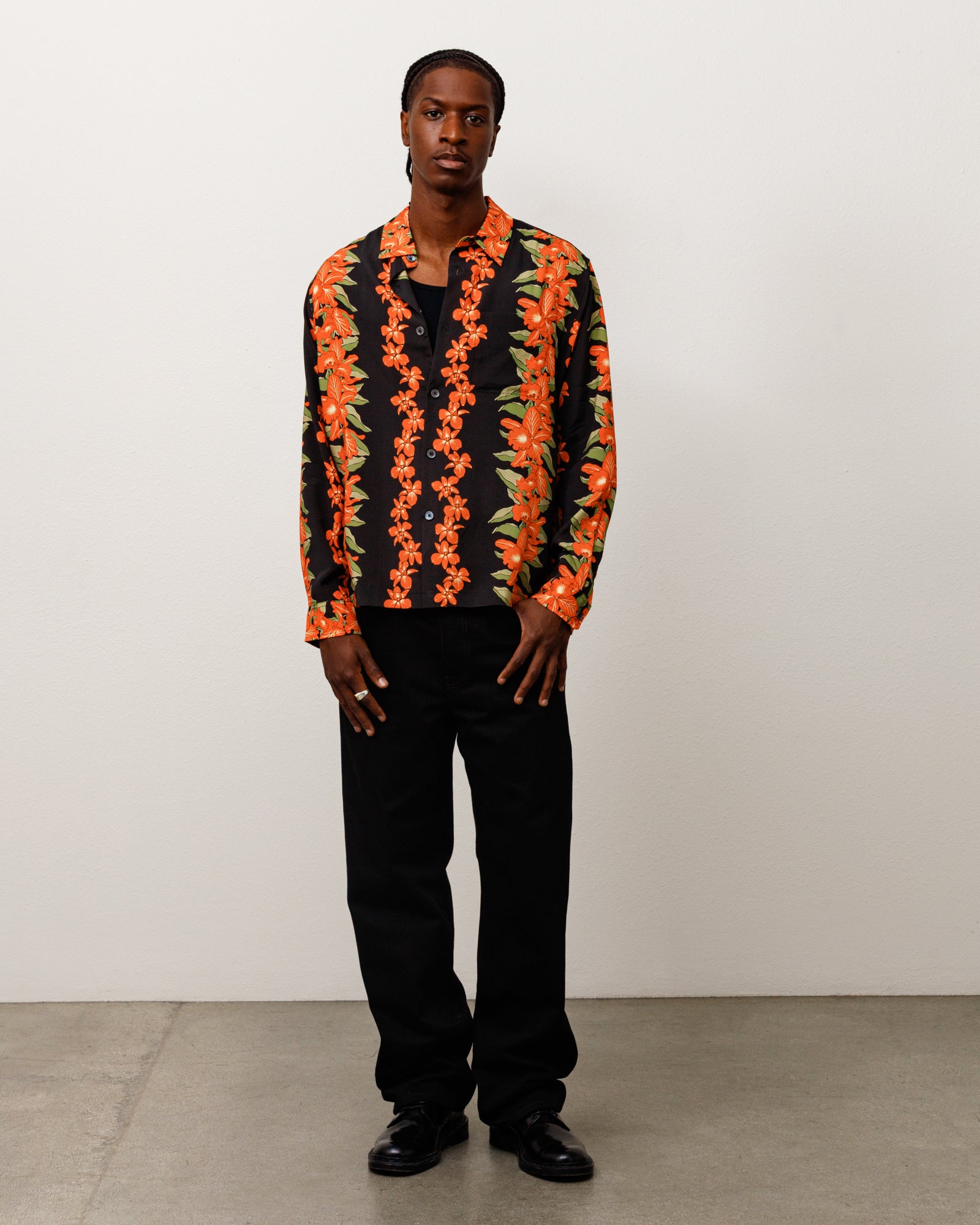 Stussy Hawaiian Floral camicia nera viscosa floreale