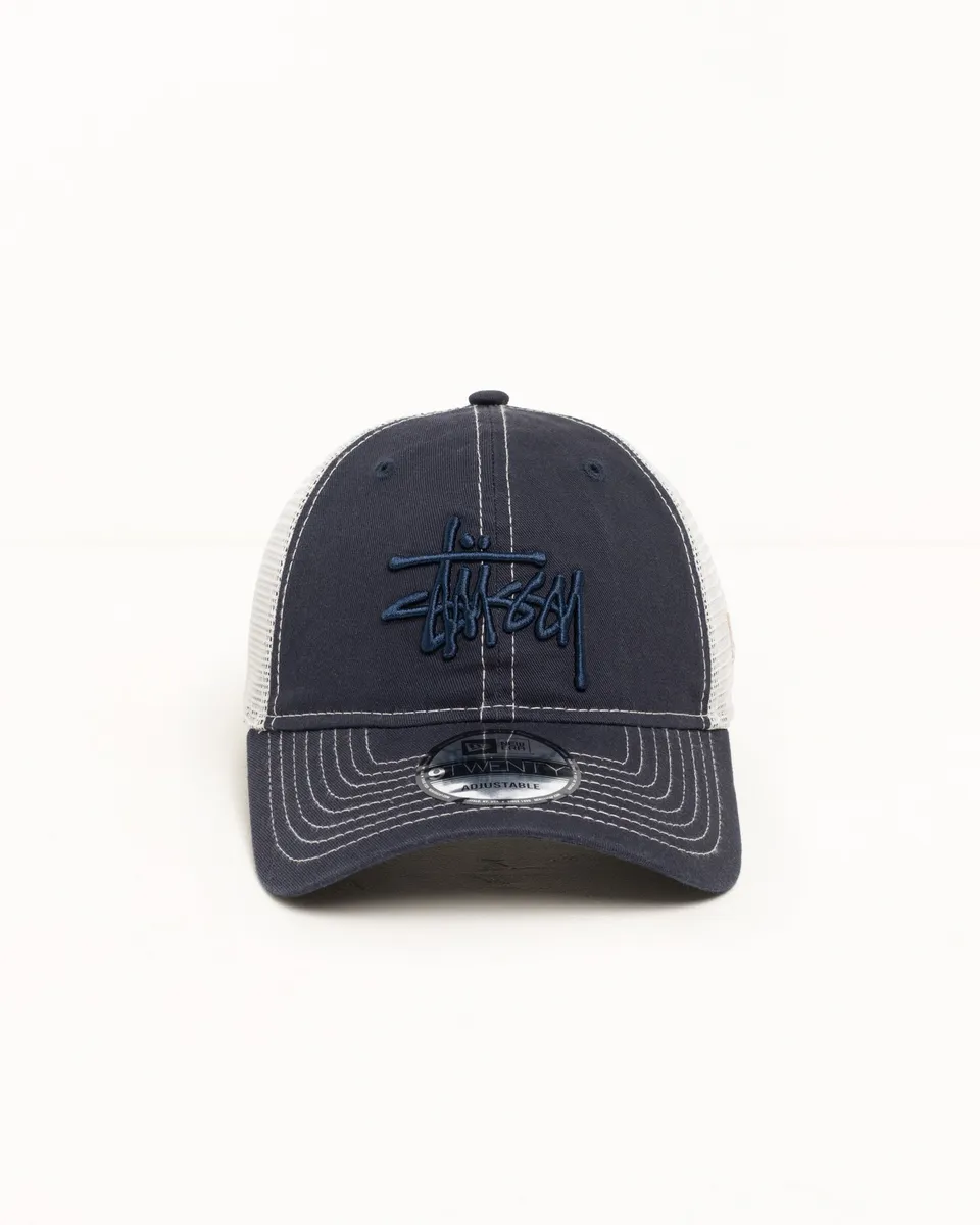 Stussy 9TWENTY Washed Basic Trucker cappello navy cotone