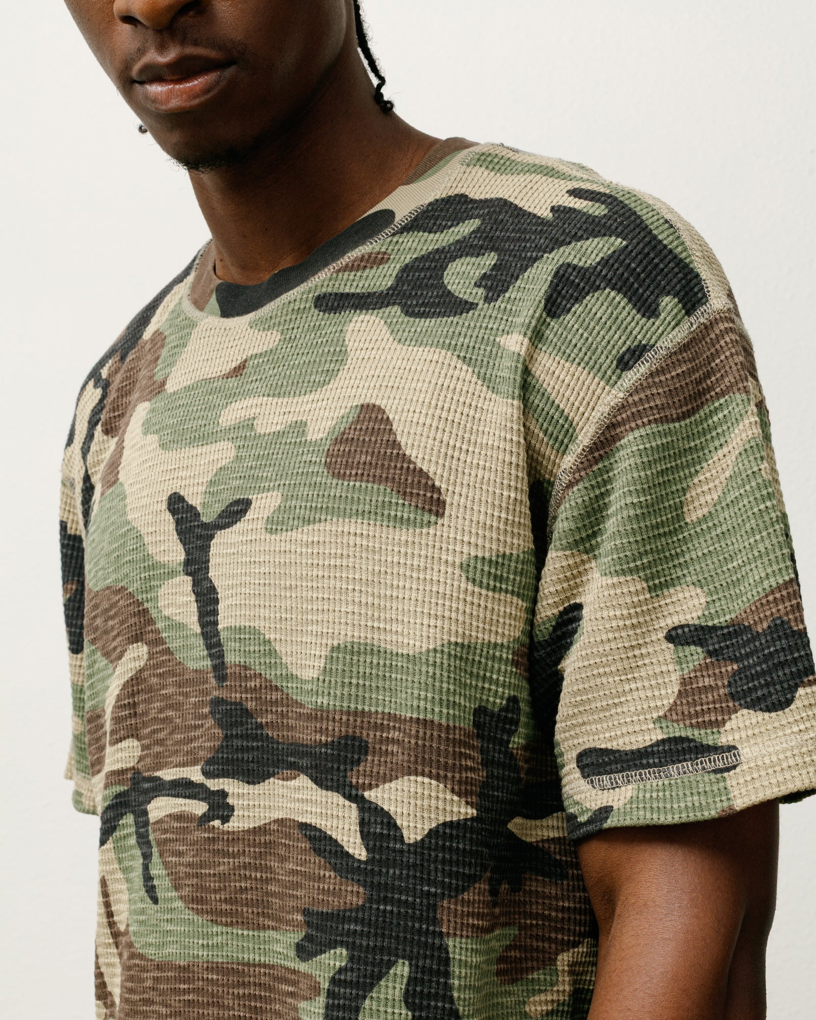 Stussy Pigment Dyed SS Thermal maglia Camo waffle cotone