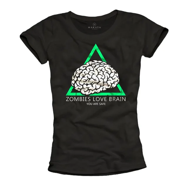 MAKAYA Zombies Love Brain T-shirt donna nera taglia L cotone