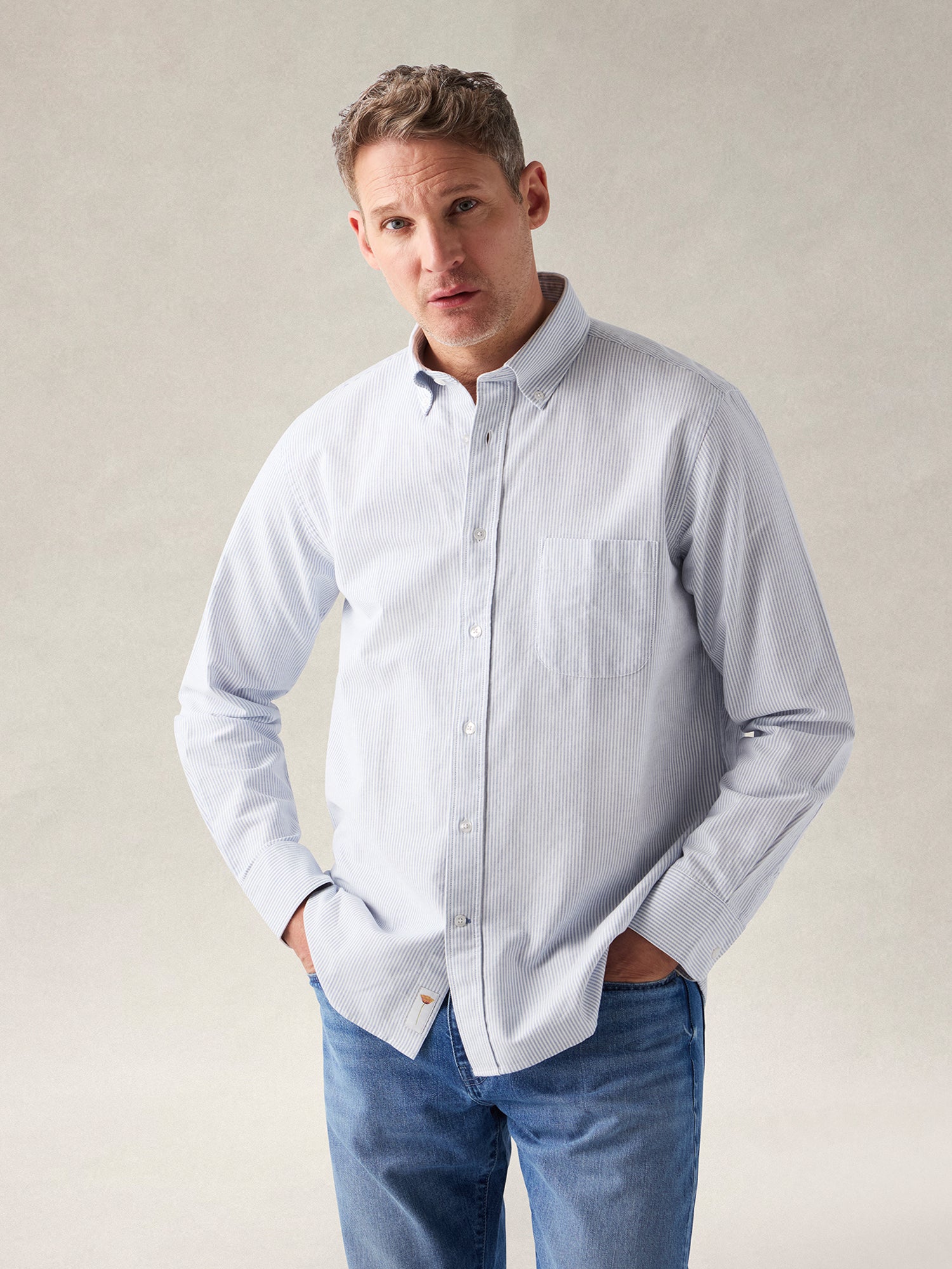 Robert Talbott Harrison Button Down camicia oxford riga blu