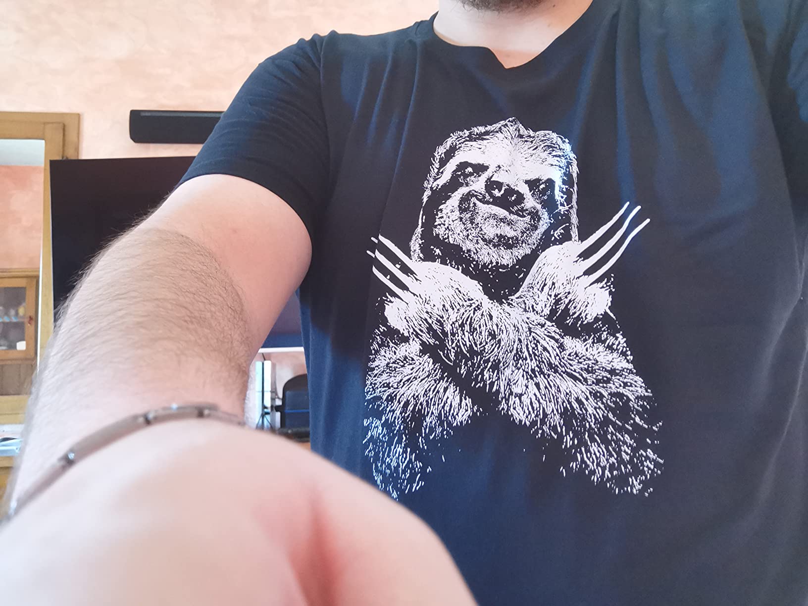 MAKAYA Bradipo Sloth T-Shirt Uomo L Blu 100% Cotone