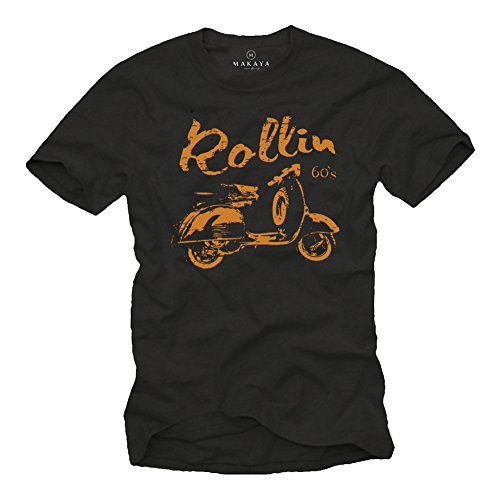 MAKAYA Rollin 60s Biker T-Shirt Uomo Cotone Nero