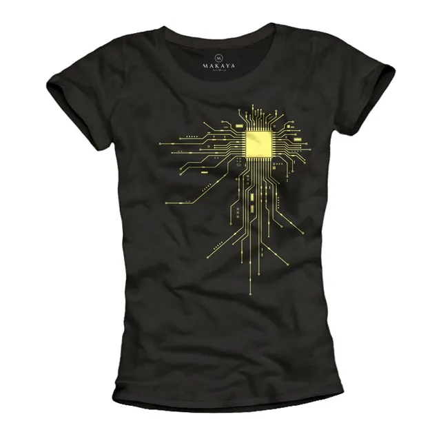 Makaya T-Shirt Donna Geek CPU Nera Cotone L