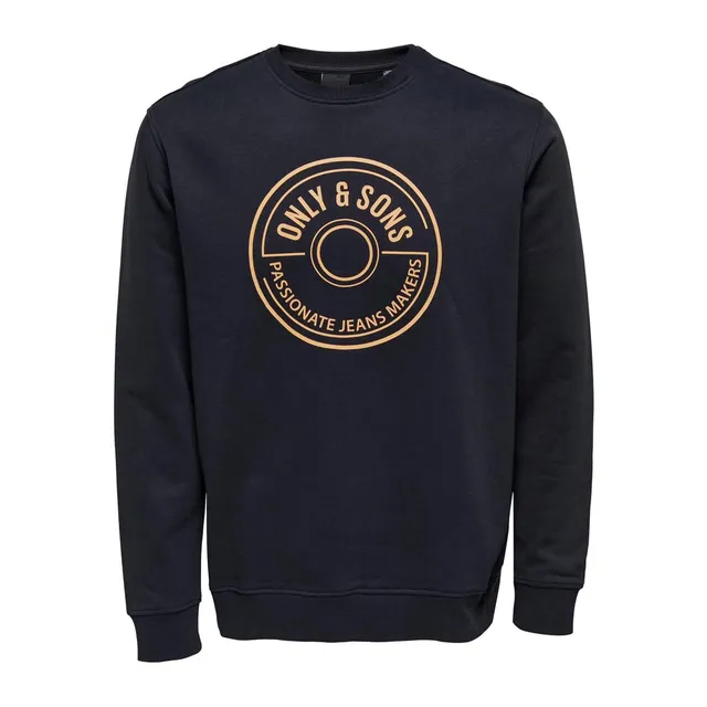 Only & Sons Regular Logo Crew felpa uomo L blu beige cotone