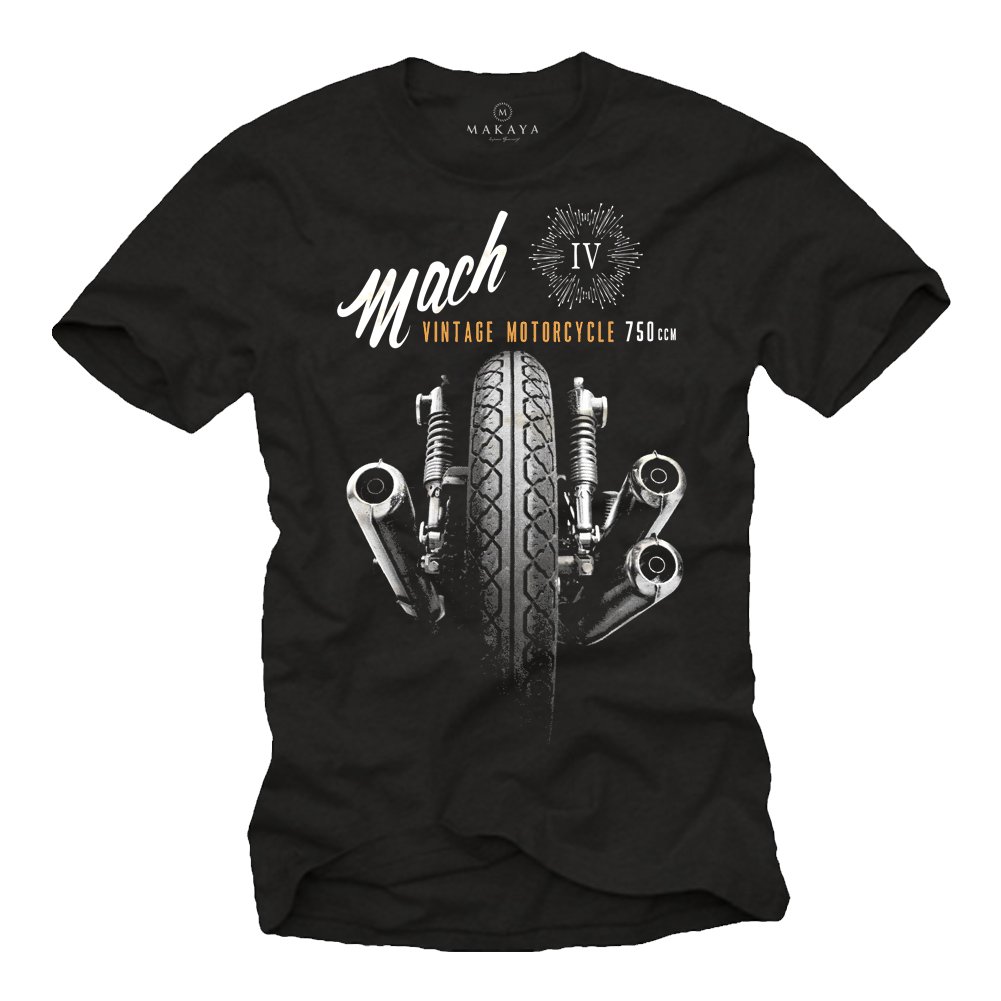 Makaya T-Shirt Uomo Moto Vintage Mach 4 Maglietta Cotone Nero