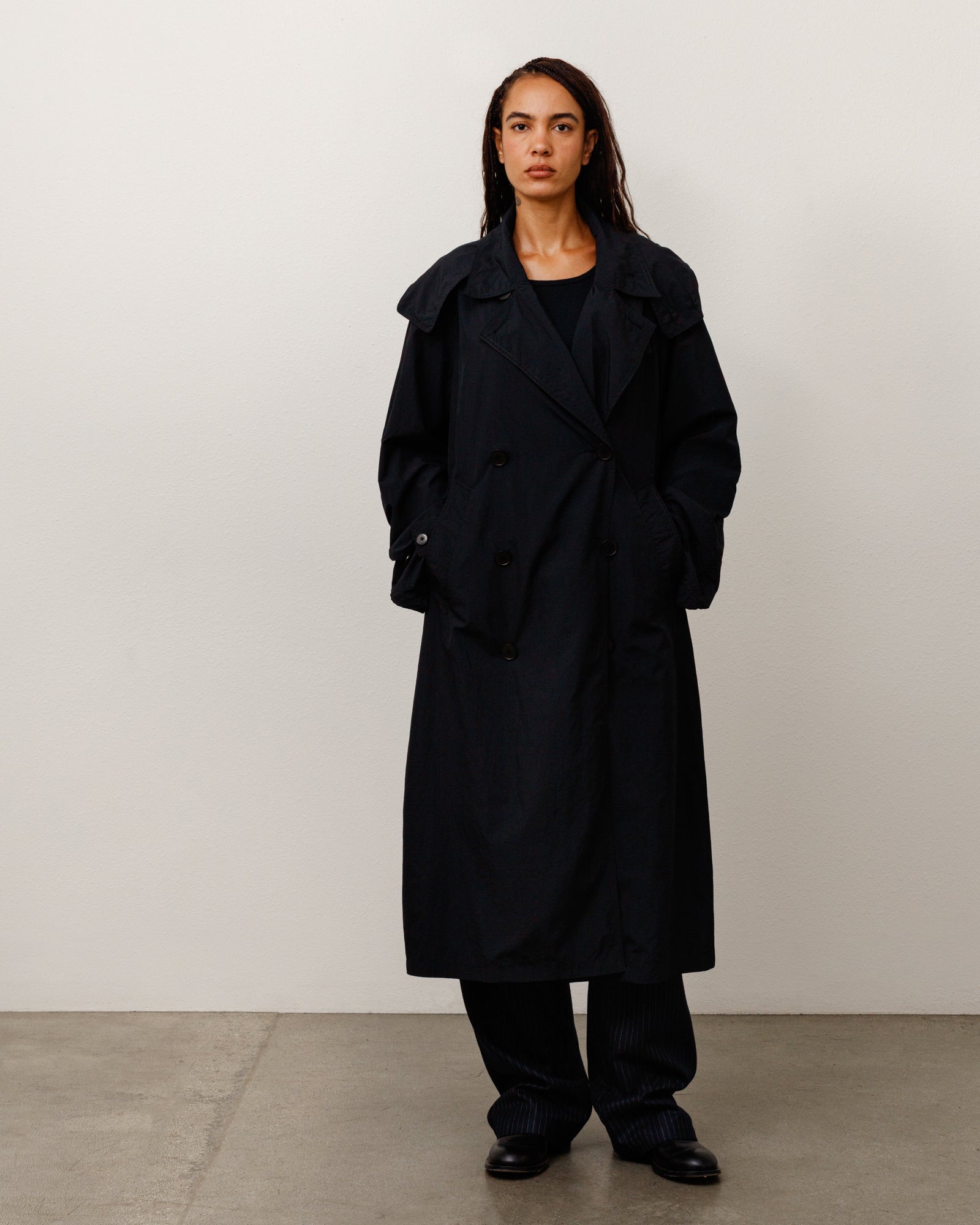 Stussy Double Breasted Trench giacca nera nylon idrorepellente