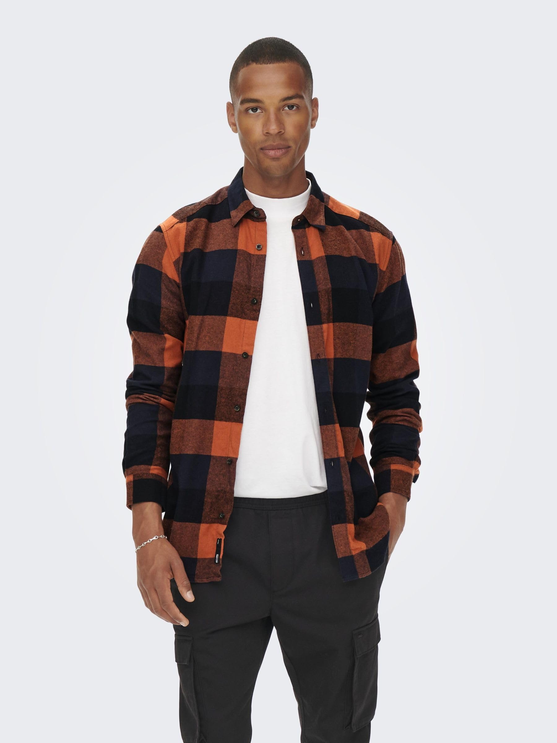 ONLY & SONS Camicia Uomo a Quadri Manica Lunga Cotone