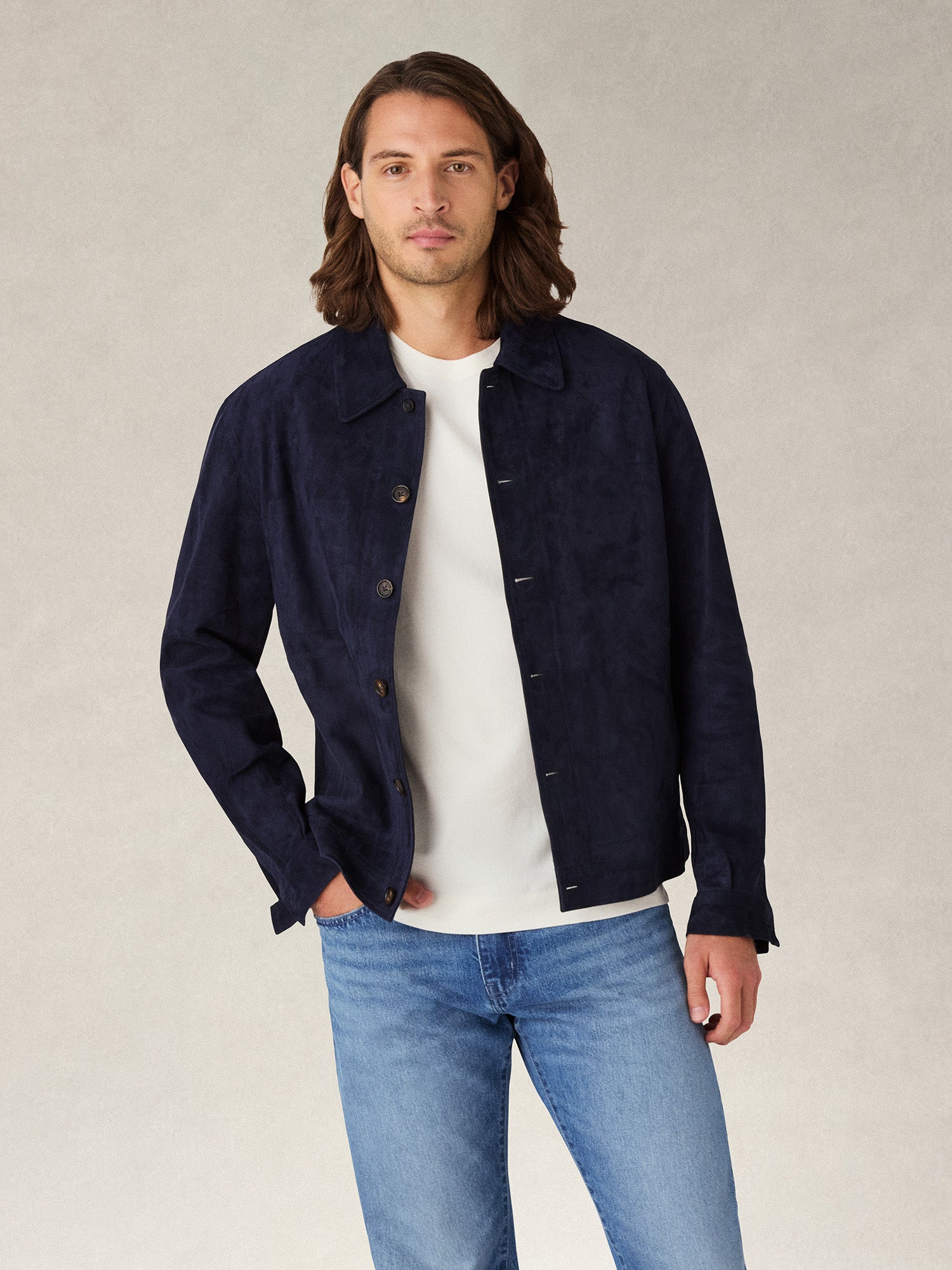 Robert Talbott Smith Giacca Pelle Blu Trucker