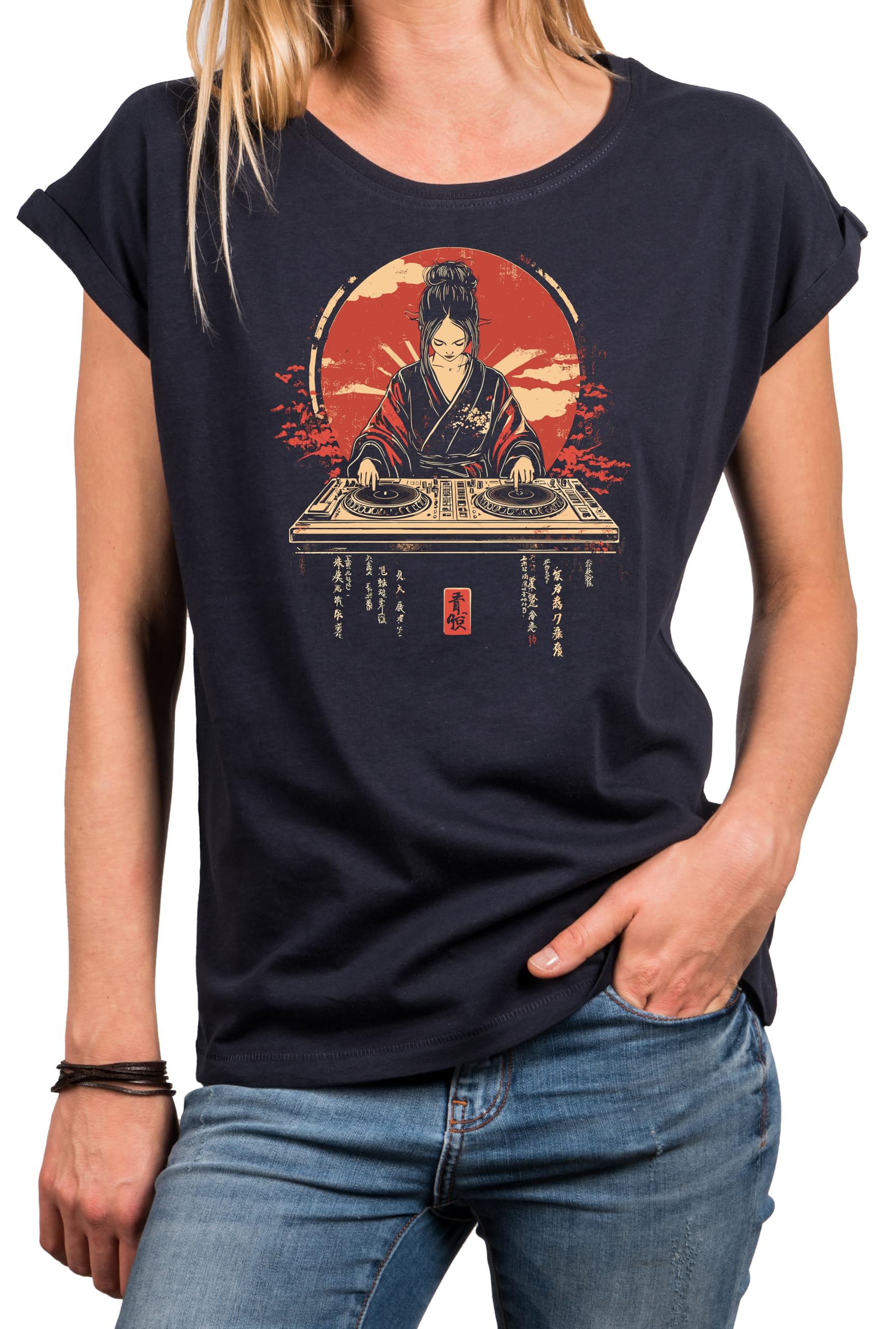 MAKAYA DJ Techno maglietta donna cotone maniche corte nero