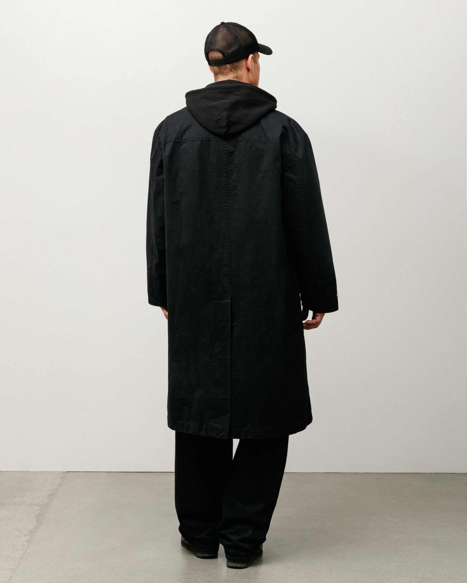 Stussy Duster Coat spolverino nero tela cotone YKK