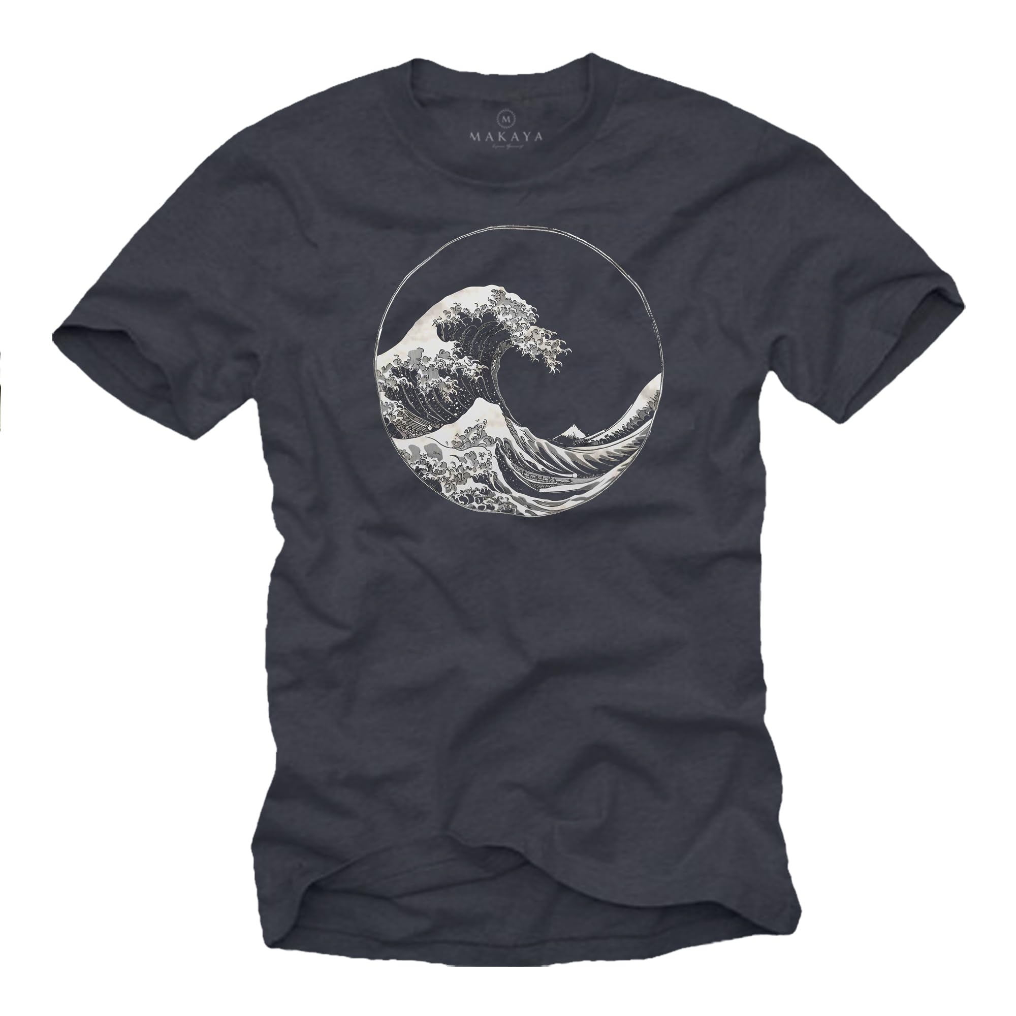 MAKAYA Onda Kanagawa T-Shirt Uomo Cotone Blu