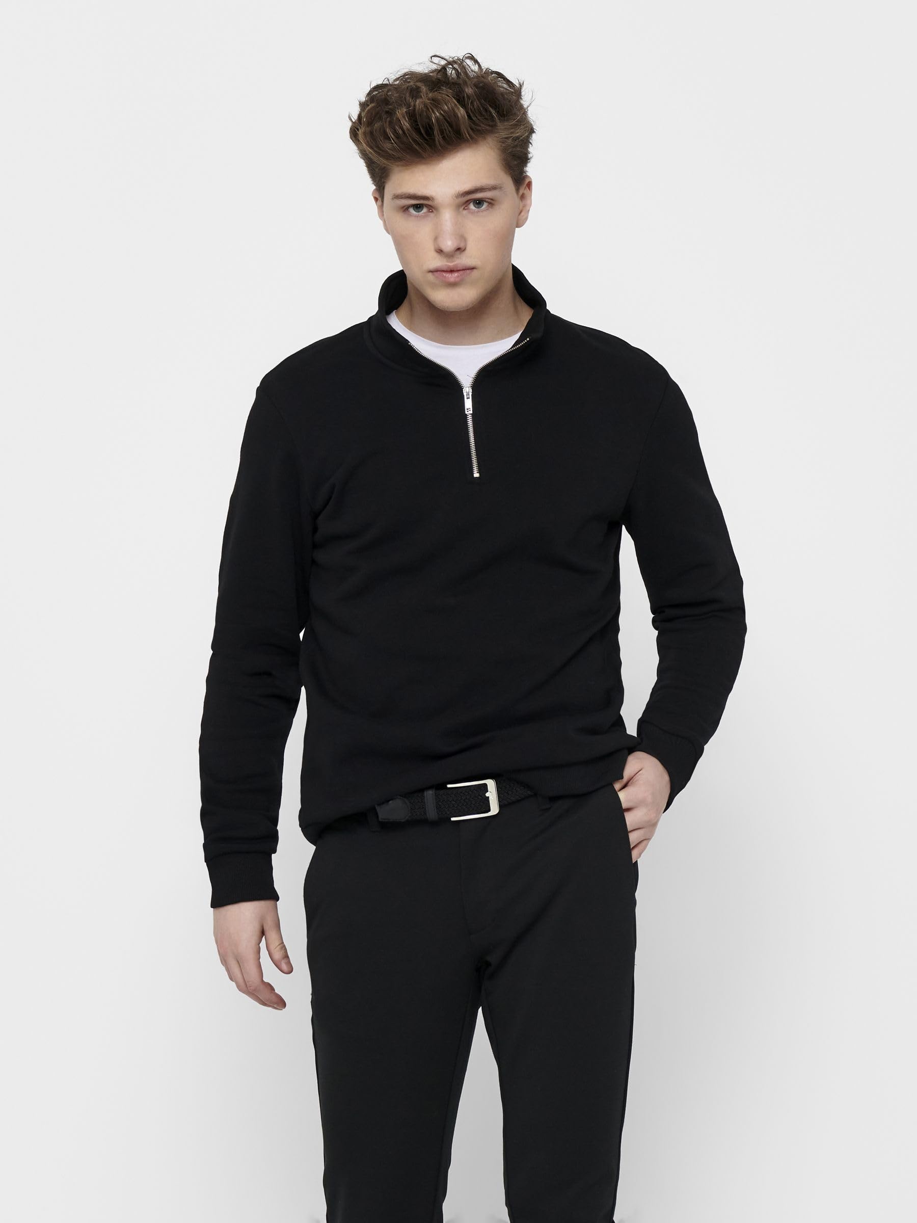 Only & Sons Onsceres felpa uomo mezza zip L nera