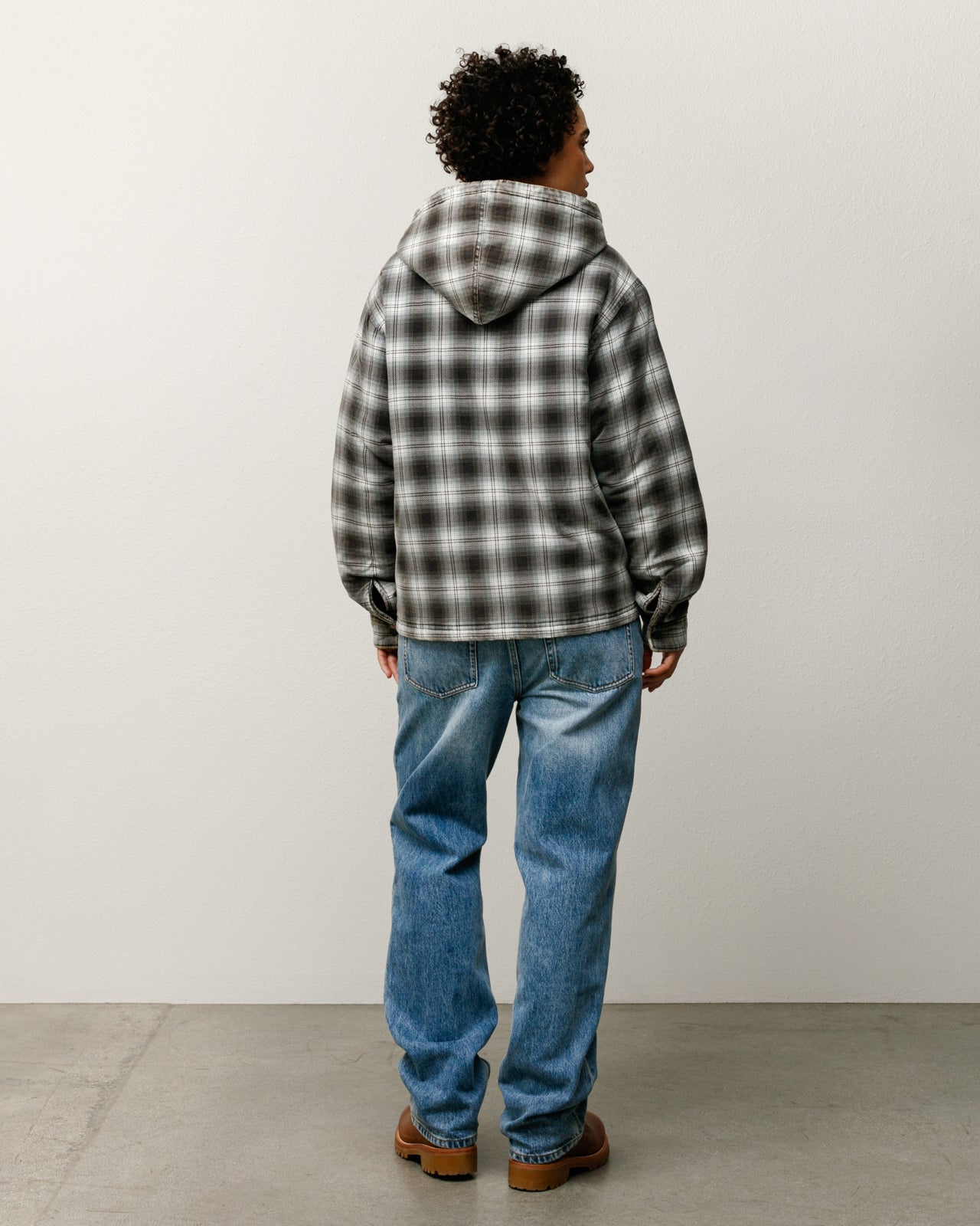 Stussy Zip Hooded Plaid Shirt Camicia Charcoal Cotone