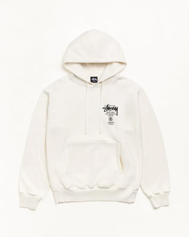Stussy World Tour Hoodie felpa cappuccio beige cotone