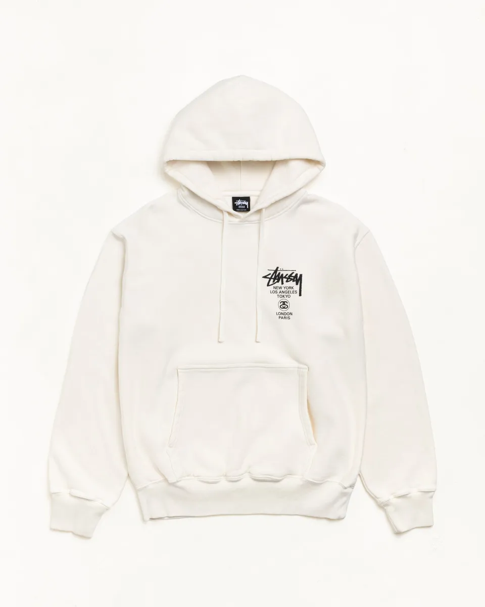 Stussy World Tour Hoodie felpa cappuccio beige cotone