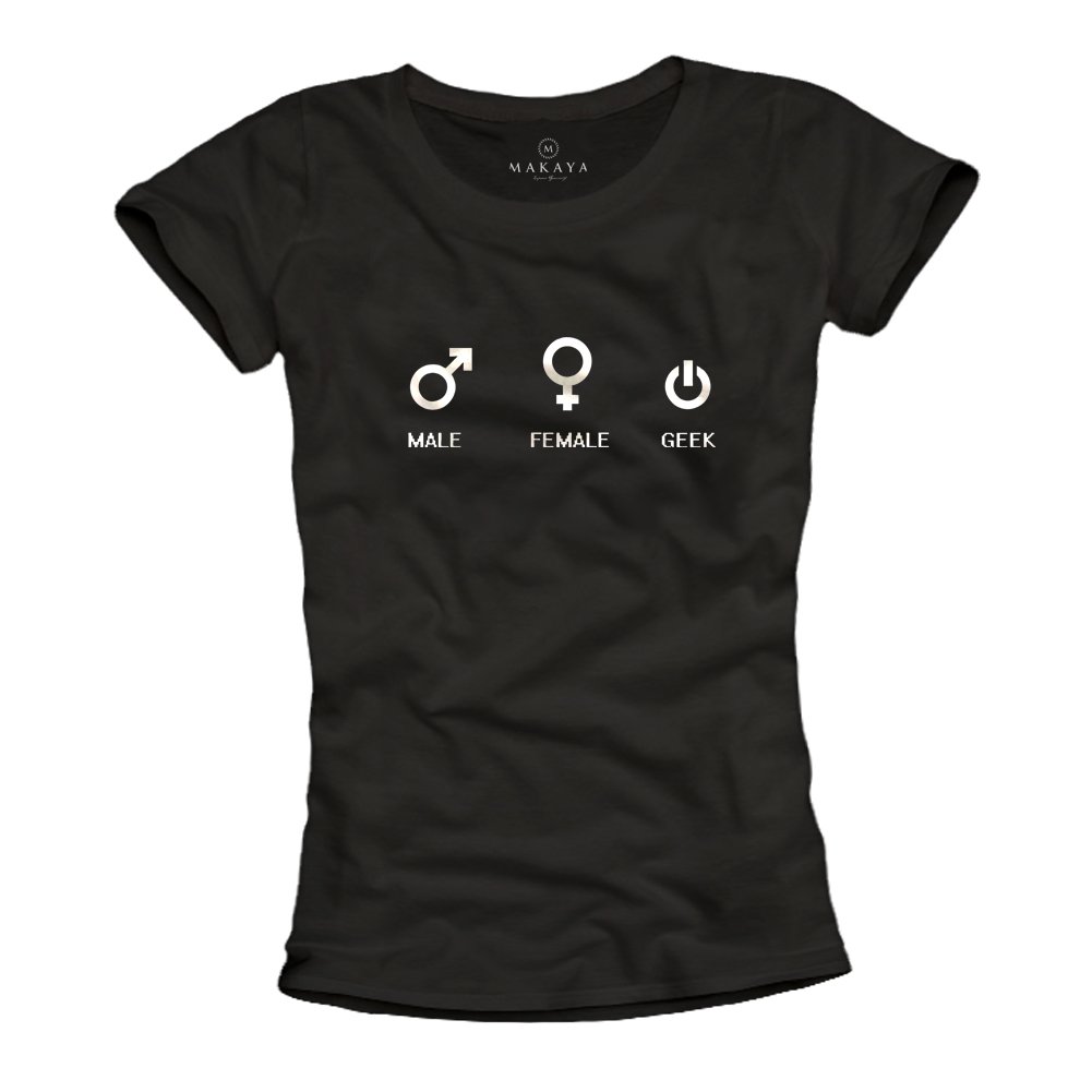 MAKAYA T-Shirt Donna Nerd Geek Gamer Maglietta L Cotone